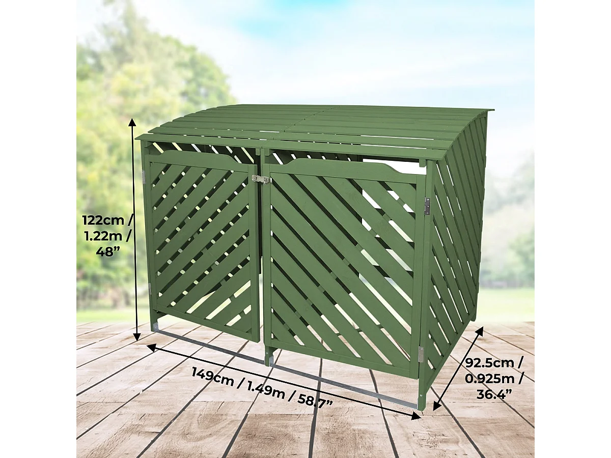 Cache Poubelle Double Vert Sauge - 122cm x 149cm  x 92cm