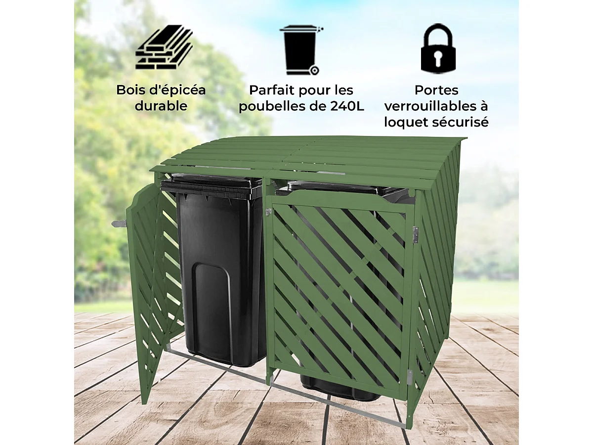 Cache Poubelle Double Vert Sauge - 122cm x 149cm  x 92cm