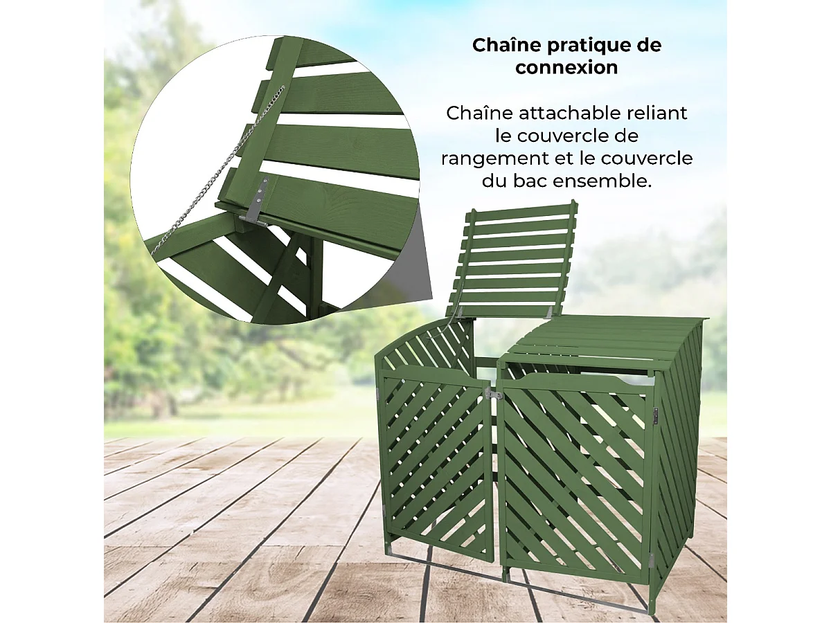 Cache Poubelle Double Vert Sauge - 122cm x 149cm  x 92cm