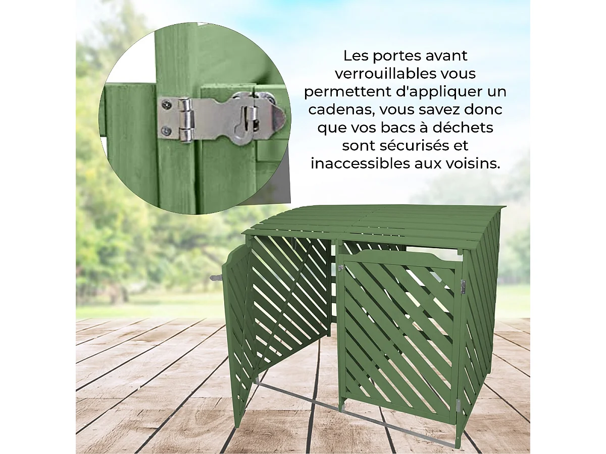 Cache Poubelle Double Vert Sauge - 122cm x 149cm  x 92cm