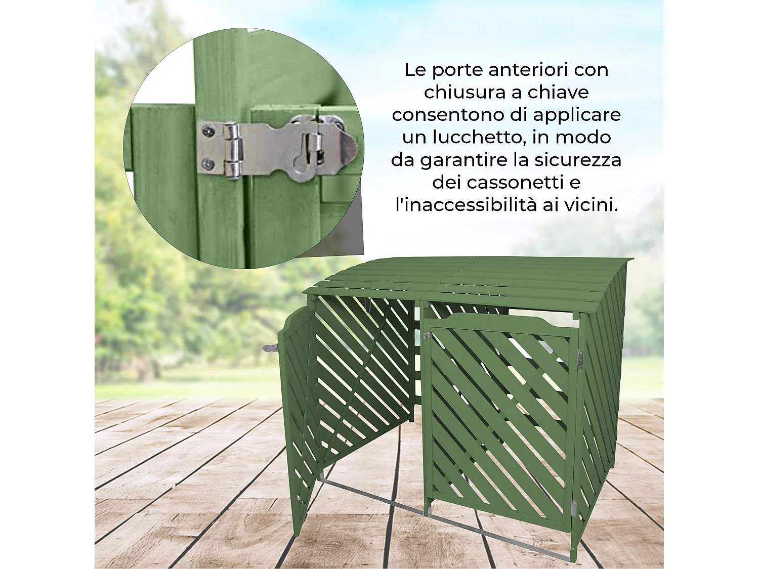 Cache Poubelle Double Vert Sauge - 122cm x 149cm  x 92cm