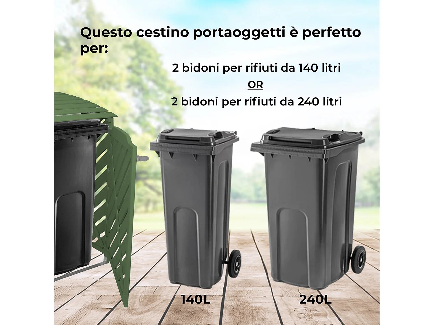 Cache Poubelle Double Vert Sauge - 122cm x 149cm  x 92cm