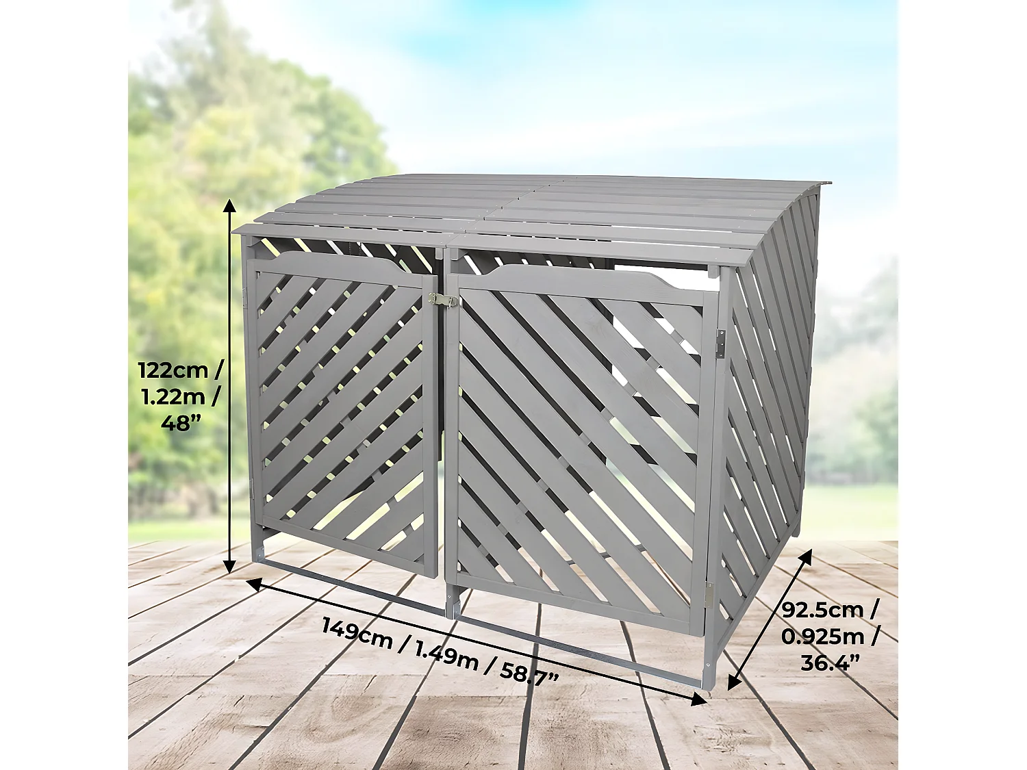 Cache Poubelle Double Gris Cérusé - 122cm  x 149cm x 92cm