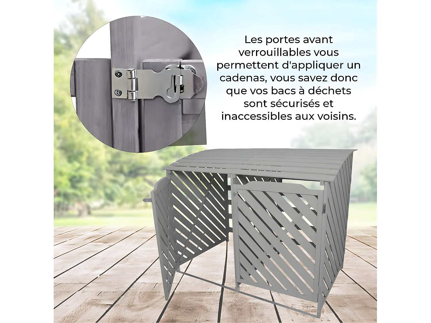 Cache Poubelle Double Gris Cérusé - 122cm  x 149cm x 92cm