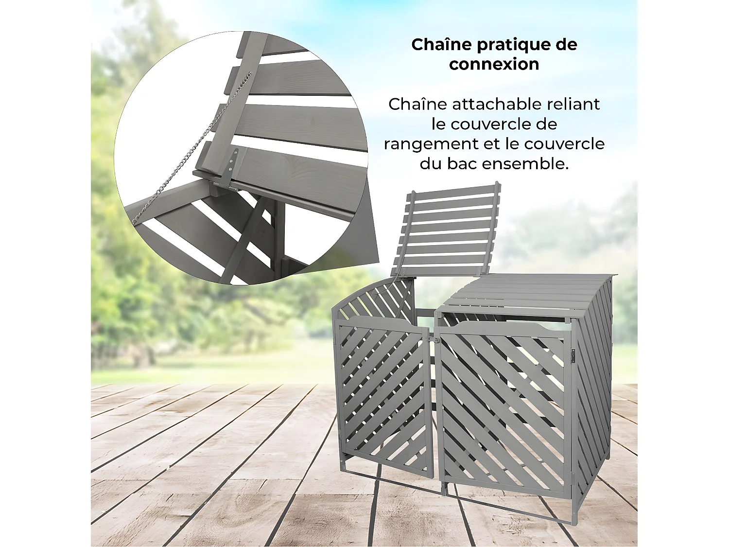 Cache Poubelle Double Gris Cérusé - 122cm  x 149cm x 92cm