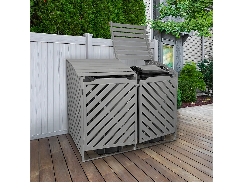 Cache Poubelle Double Gris Cérusé - 122cm  x 149cm x 92cm