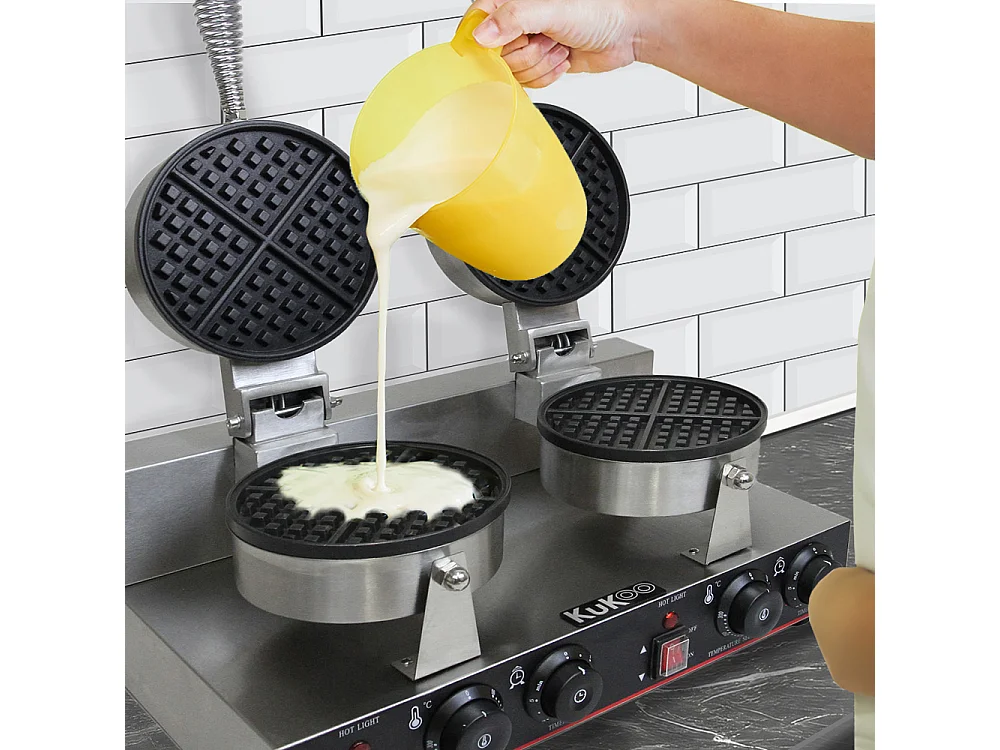KuKoo Profi Doppel Waffeleisen Gastro-Waffeleisen Waffelautomat mit Gratis Waffelzange