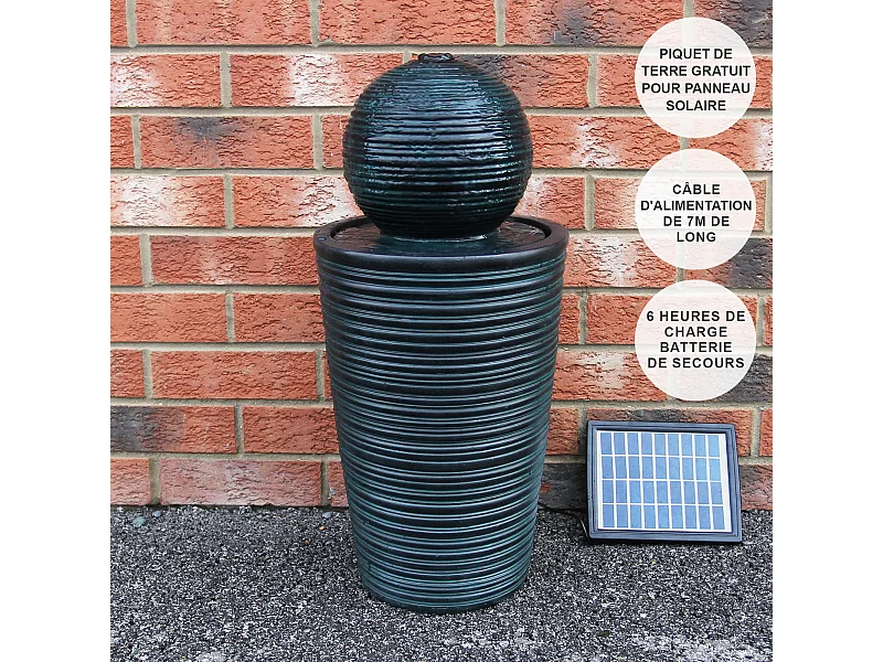 MonsterShop - Fontana Solare a Sfera da Giardino con Batteria di Supporto da 6 Ore Fontanella con Pannello Solare e Picchetto