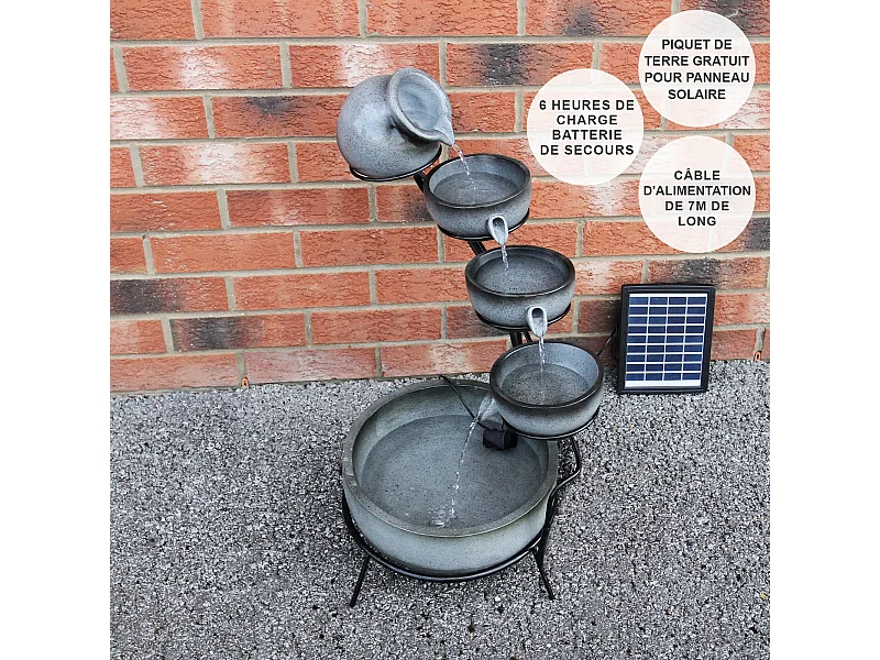 Fontaine Énergie Solaireà 4 Niveaux de Bols Renversants Gris