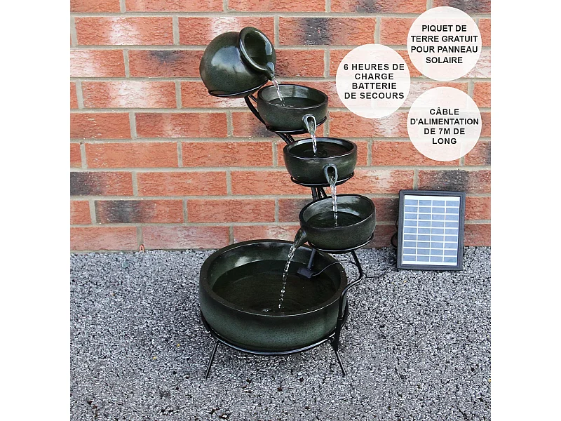 Fontaine Énergie Solaireà 4 Niveaux de Bols Renversants Vert