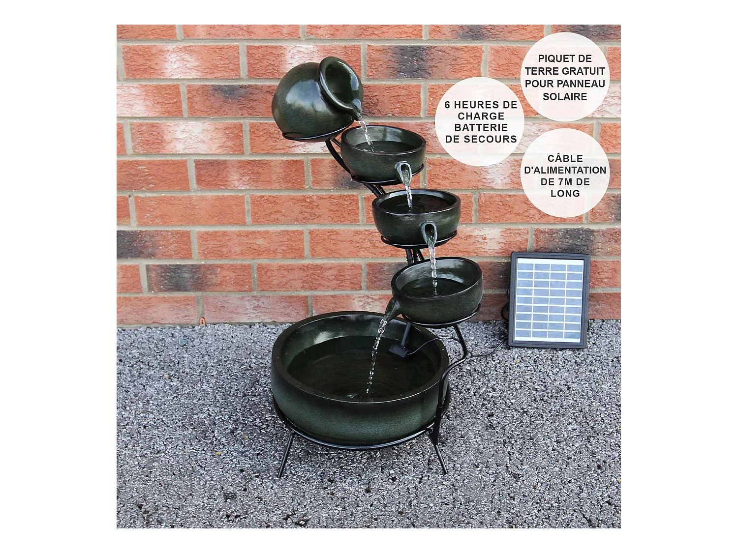 Fontaine Énergie Solaireà 4 Niveaux de Bols Renversants Vert