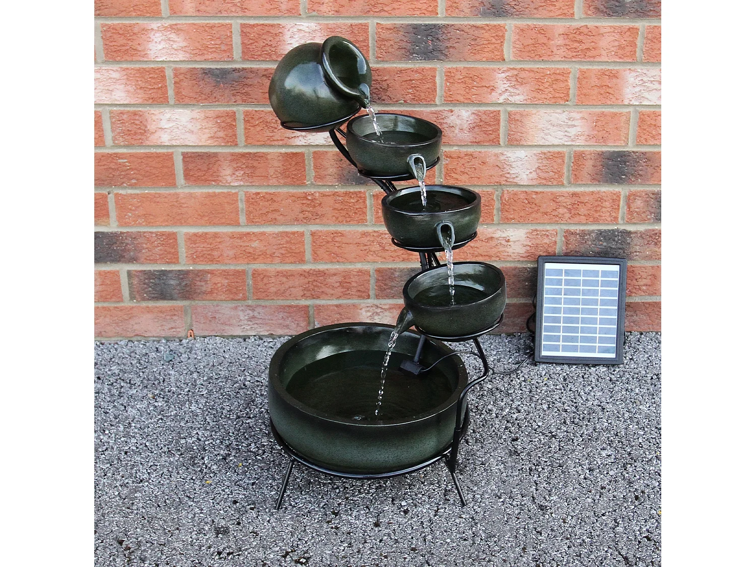 Fontaine Énergie Solaireà 4 Niveaux de Bols Renversants Vert