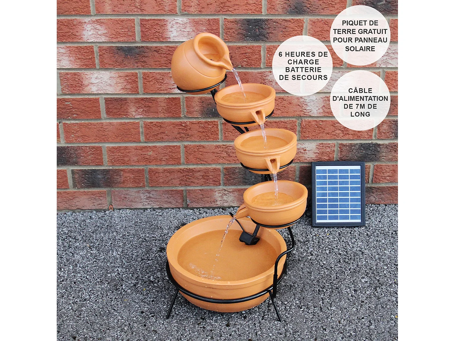 Solar Kaskadenbrunnen mit Akku - Terracotta