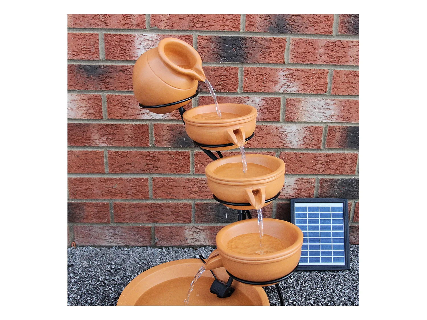 Fontaine Énergie Solaireà 4 Niveaux de Bols Renversants Terracotta