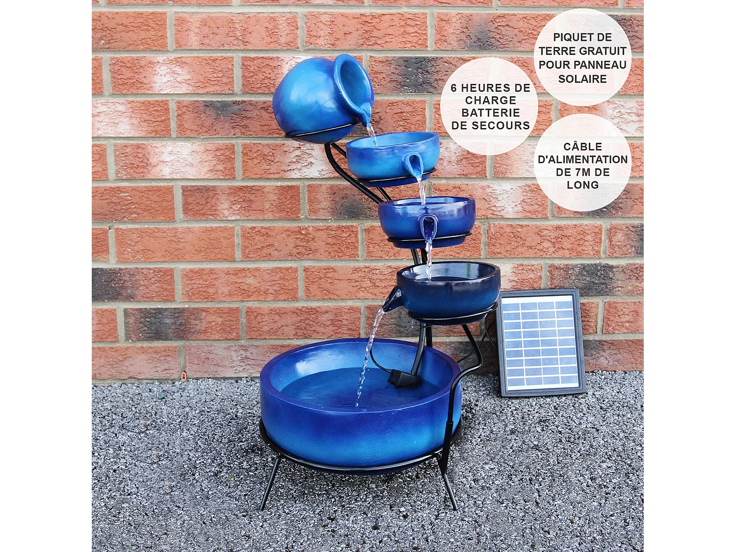 Fontaine Énergie Solaireà 4 Niveaux de Bols Renversants Bleu