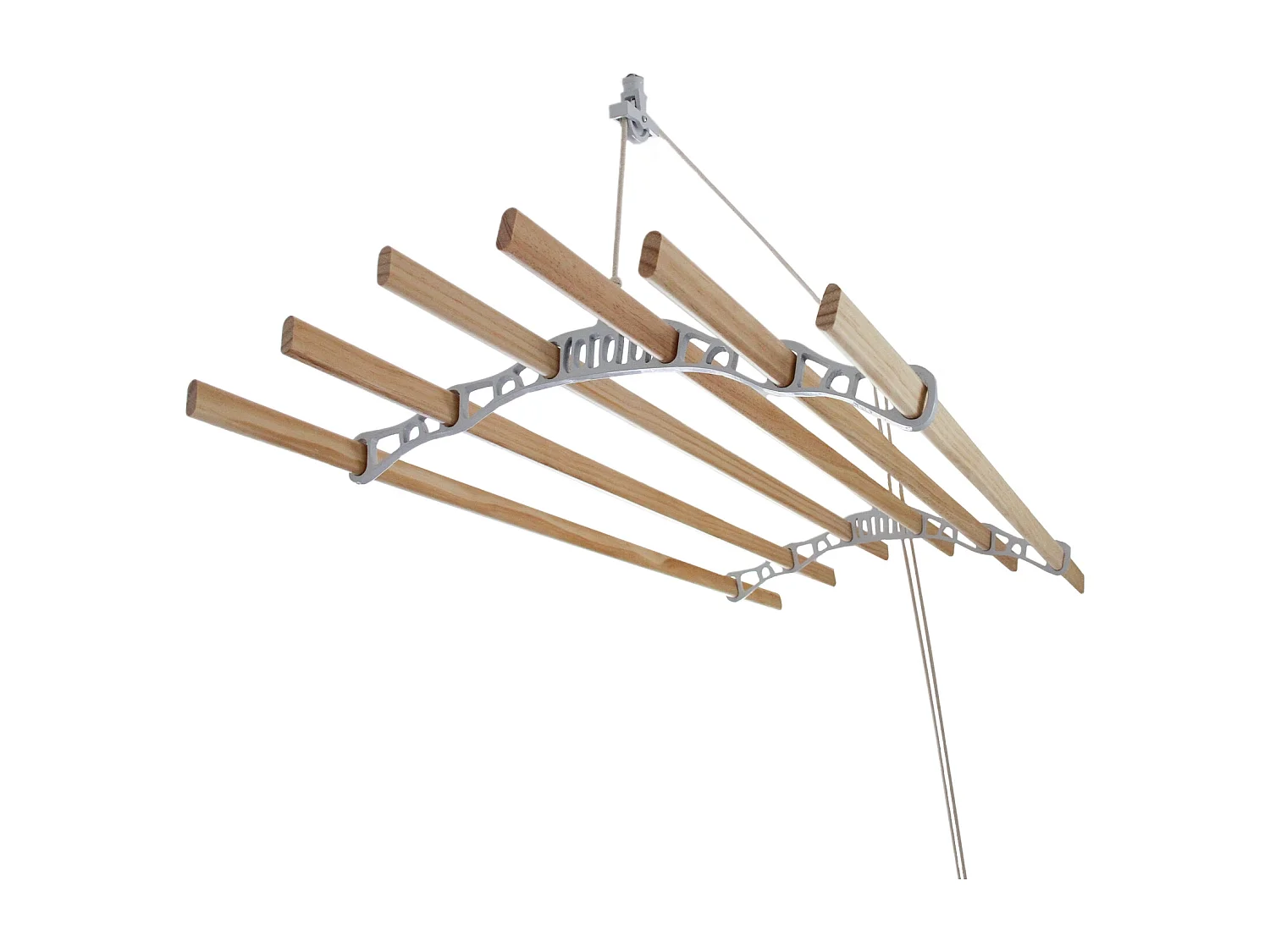 MonsterShop - Stendibiancheria da Soffitto Robusto con 6 Stecche di Legno 120cm e Supporti in Ghisa Bianchi per Asciugare Vestiti, Indumenti e Biancheria