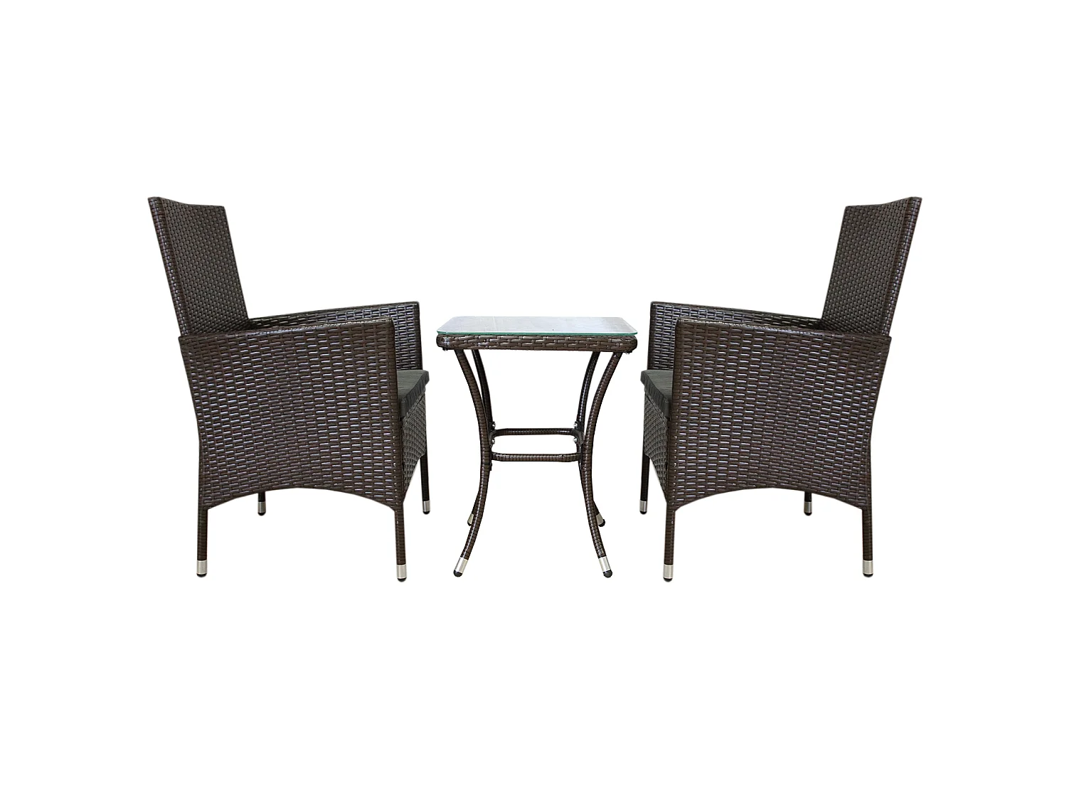 Jardí - Set Bistro da Giardino di Vimini Protezione Anti-UV con Tavolino e Due Poltron Sedie Copn Cuscini 5cm Copertura Anti-Pioggia 2 Posti - Marrone
