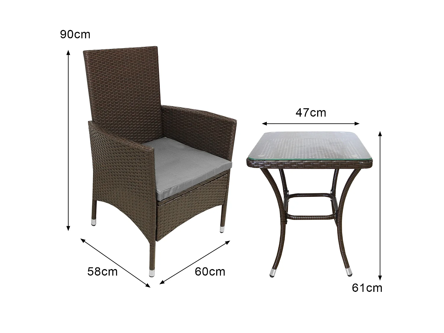 Jardí - Set Bistro da Giardino di Vimini Protezione Anti-UV con Tavolino e Due Poltron Sedie Copn Cuscini 5cm Copertura Anti-Pioggia 2 Posti - Marrone