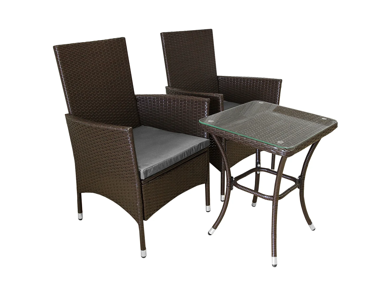 Jardí - Set Bistro da Giardino di Vimini Protezione Anti-UV con Tavolino e Due Poltron Sedie Copn Cuscini 5cm Copertura Anti-Pioggia 2 Posti - Marrone