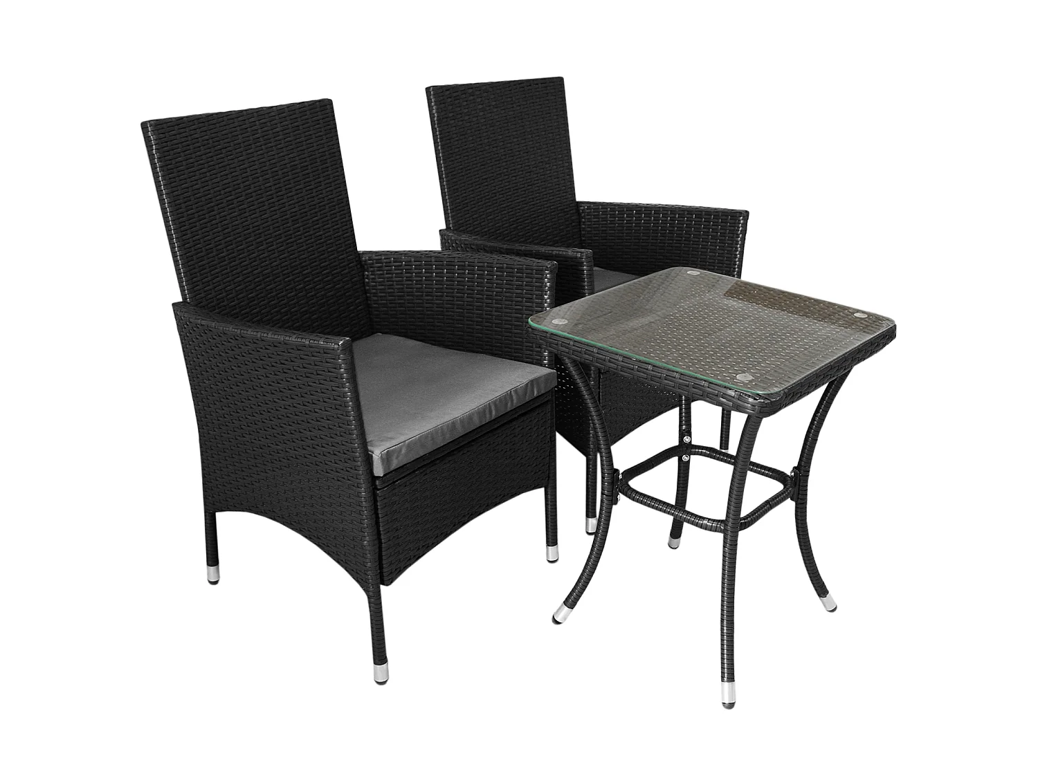 Jardí - Set Bistro da Giardino di Vimini Protezione Anti-UV con Tavolino e Due Poltron Sedie Copn Cuscini 5cm Copertura Anti-Pioggia 2 Posti - Nero