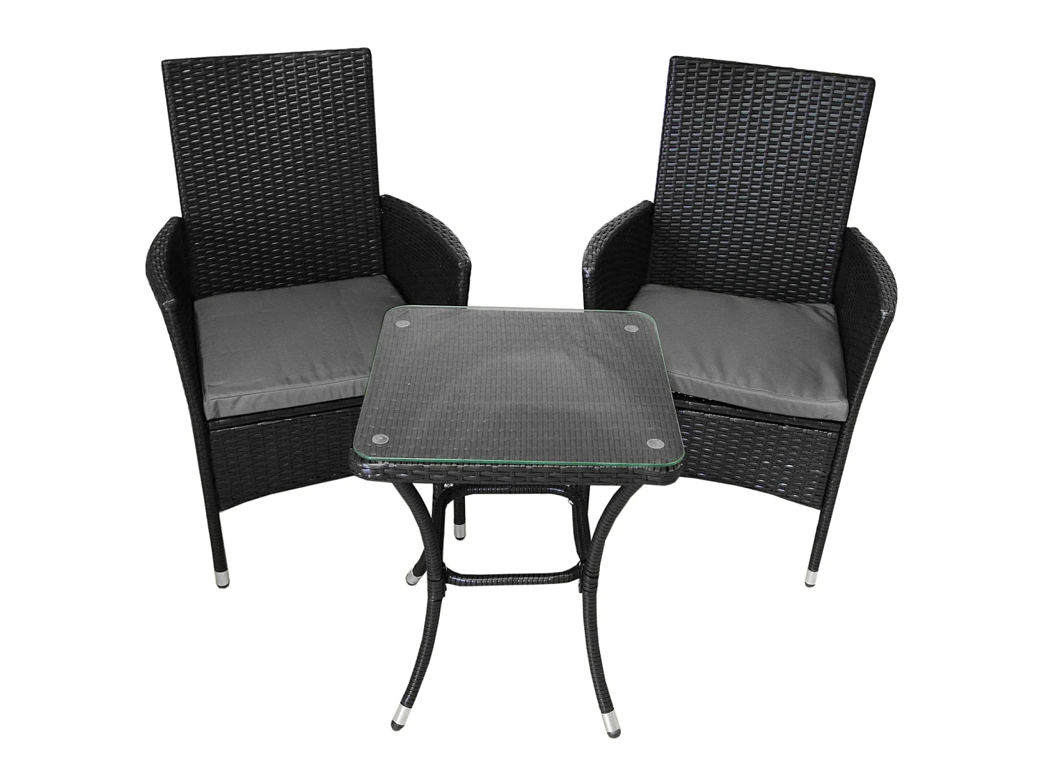 Jardí - Set Bistro da Giardino di Vimini Protezione Anti-UV con Tavolino e Due Poltron Sedie Copn Cuscini 5cm Copertura Anti-Pioggia 2 Posti - Nero