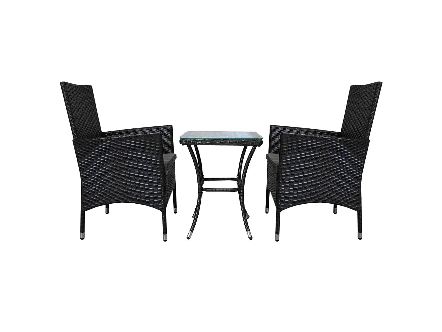 Jardí - Set Bistro da Giardino di Vimini Protezione Anti-UV con Tavolino e Due Poltron Sedie Copn Cuscini 5cm Copertura Anti-Pioggia 2 Posti - Nero