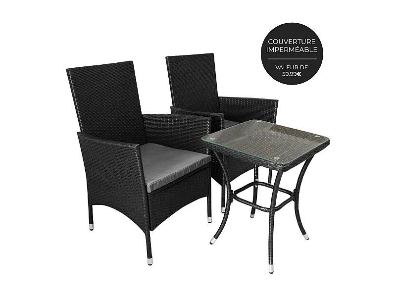 Zestaw bistro JardÃ Rattan w kolorze czarnym