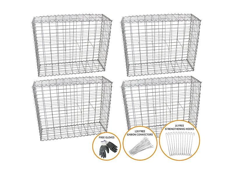 MonsterShop Gabionen Steingabionen Gabionenkörbe Drahtkorb Steinkörbe Gitterkorb Gabionenzaun 100cm x 95cm x 30cm 4 Körbe beeinhaltet