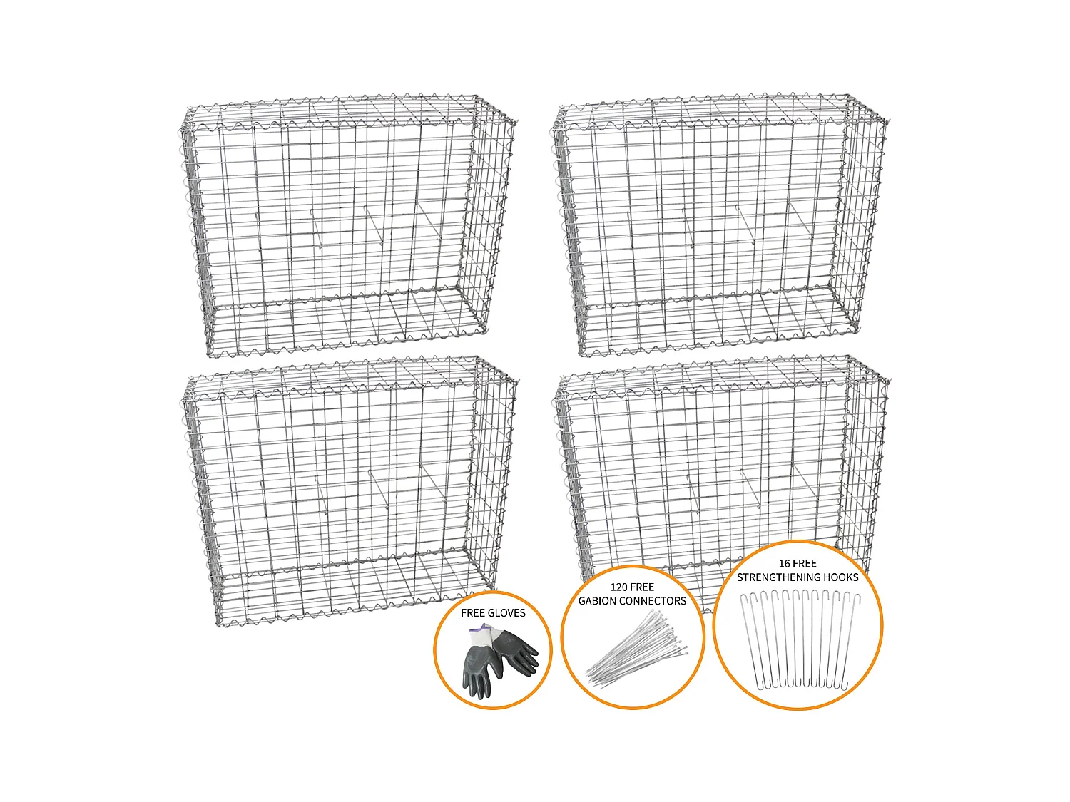 MonsterShop Lot de 4 Paniers de Gabions 100 x 95 x 30cm