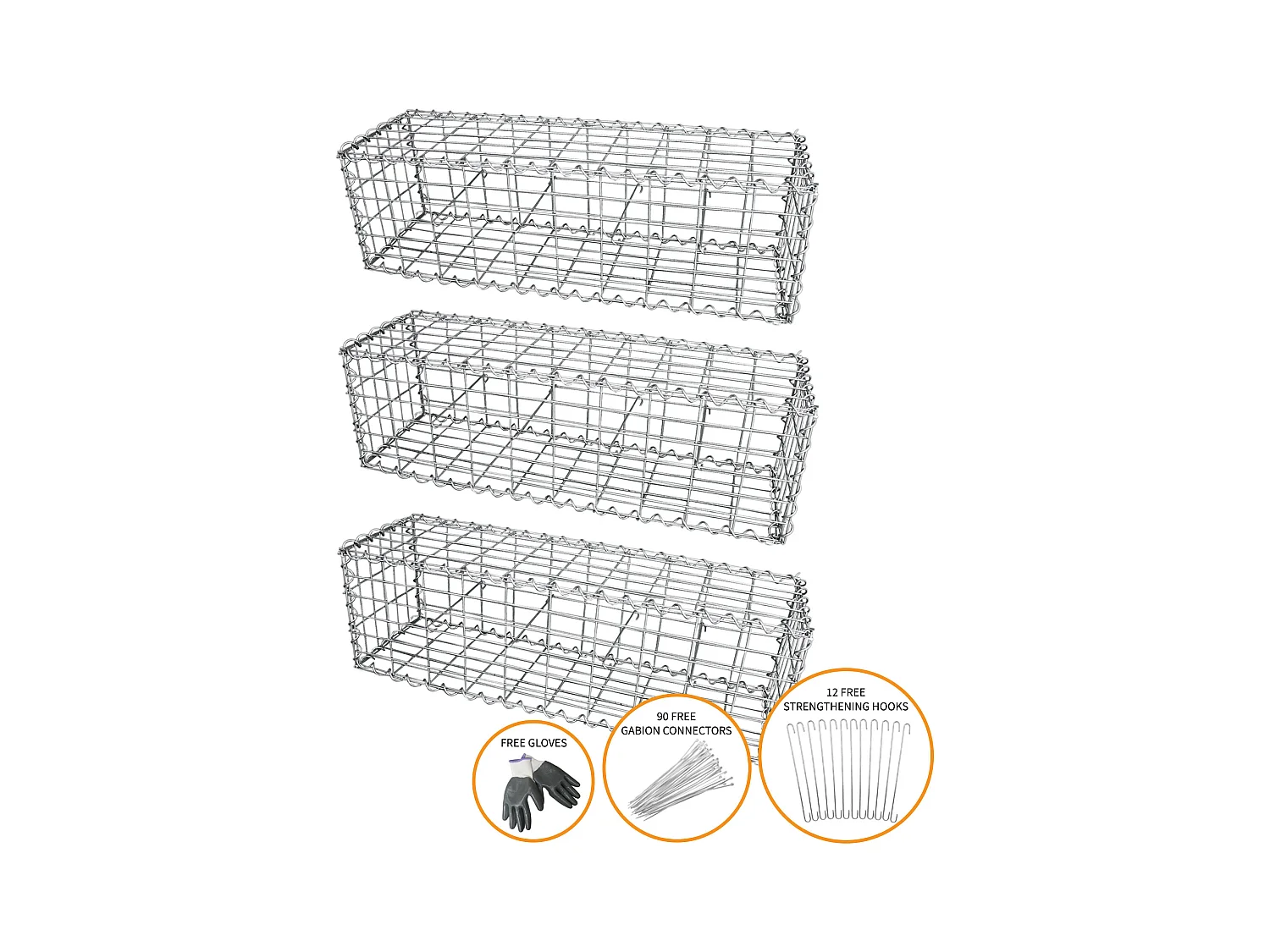 Lot de 3 Paniers de Gabions 100cm x 30cm x 30cm