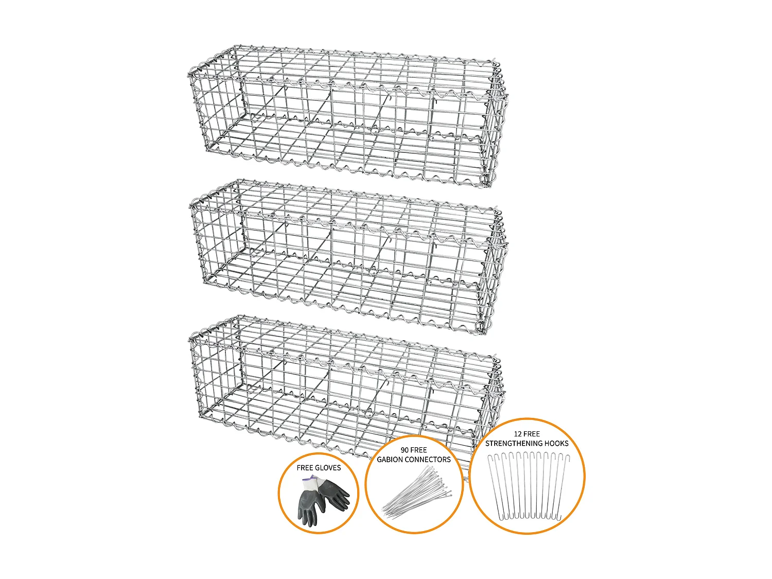 Lot de 3 Paniers de Gabions 100cm x 30cm x 30cm