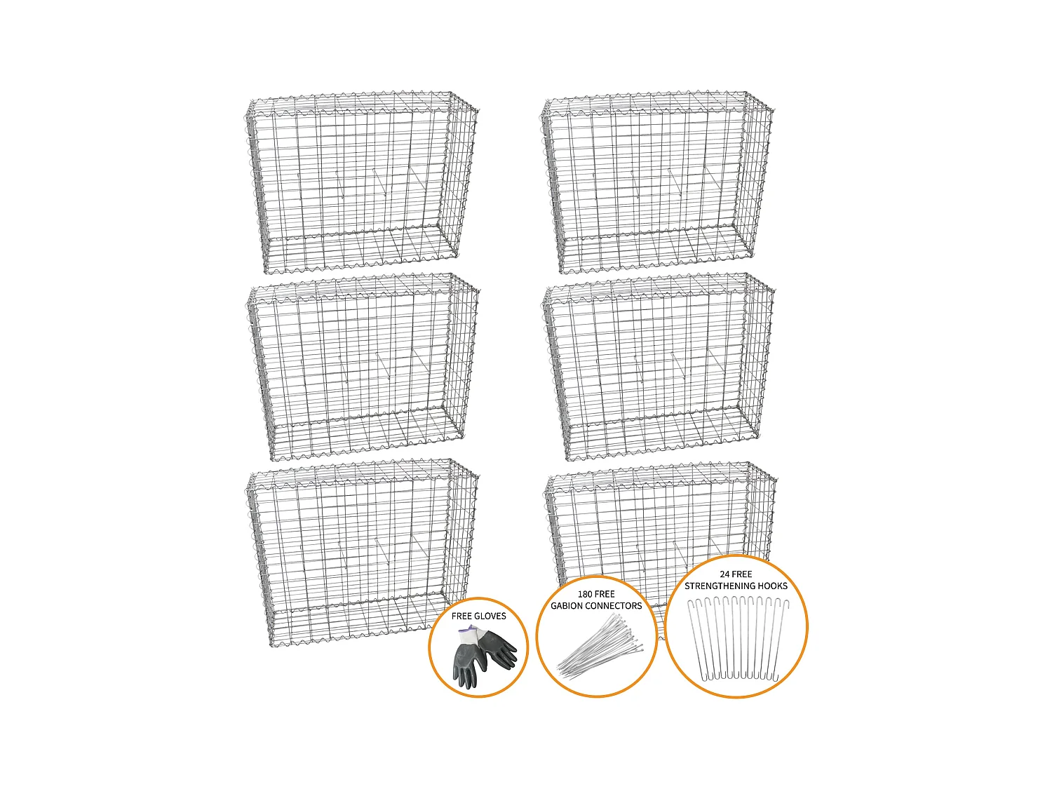 MonsterShop Lot de 6 Paniers de Gabions 100 x 95 x 30cm