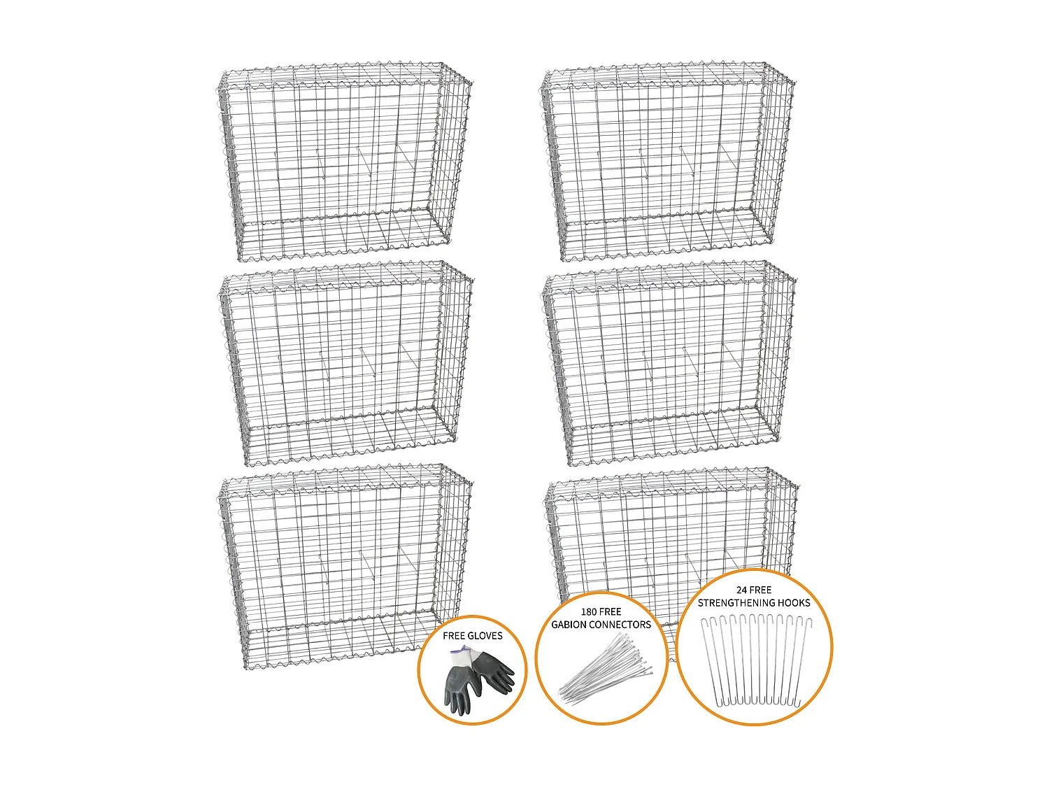 MonsterShop Lot de 6 Paniers de Gabions 100 x 95 x 30cm
