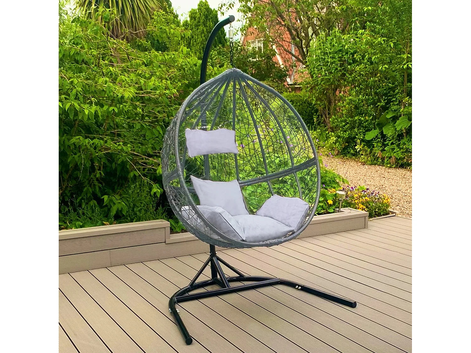 MonsterShop - Sedia a Dondolo a Uovo Poltrona Sospesa in Vimini Rattan da Giardino Poltroncina Sedia a Sospensione - Grigio - 2 Poltrone