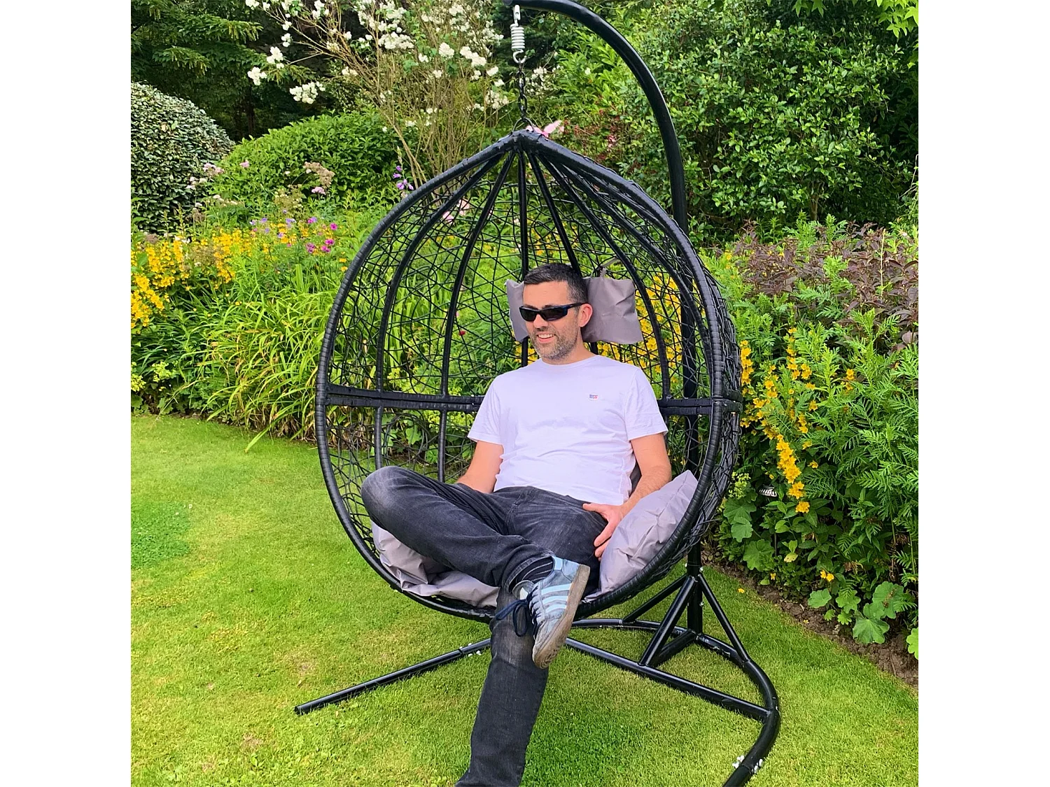 MonsterShop - Sedia a Dondolo a Uovo Poltrona Sospesa in Vimini Rattan da Giardino Poltroncina Sedia a Sospensione - Grigio - 2 Poltrone