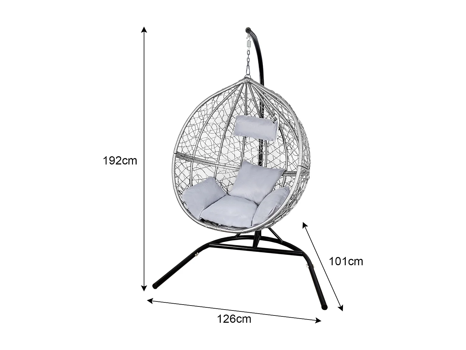 MonsterShop - Sedia a Dondolo a Uovo Poltrona Sospesa in Vimini Rattan da Giardino Poltroncina Sedia a Sospensione - Grigio - 2 Poltrone
