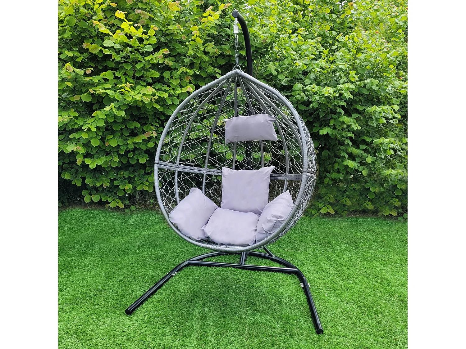 MonsterShop - Sedia a Dondolo a Uovo Poltrona Sospesa in Vimini Rattan da Giardino Poltroncina Sedia a Sospensione - Grigio - 2 Poltrone