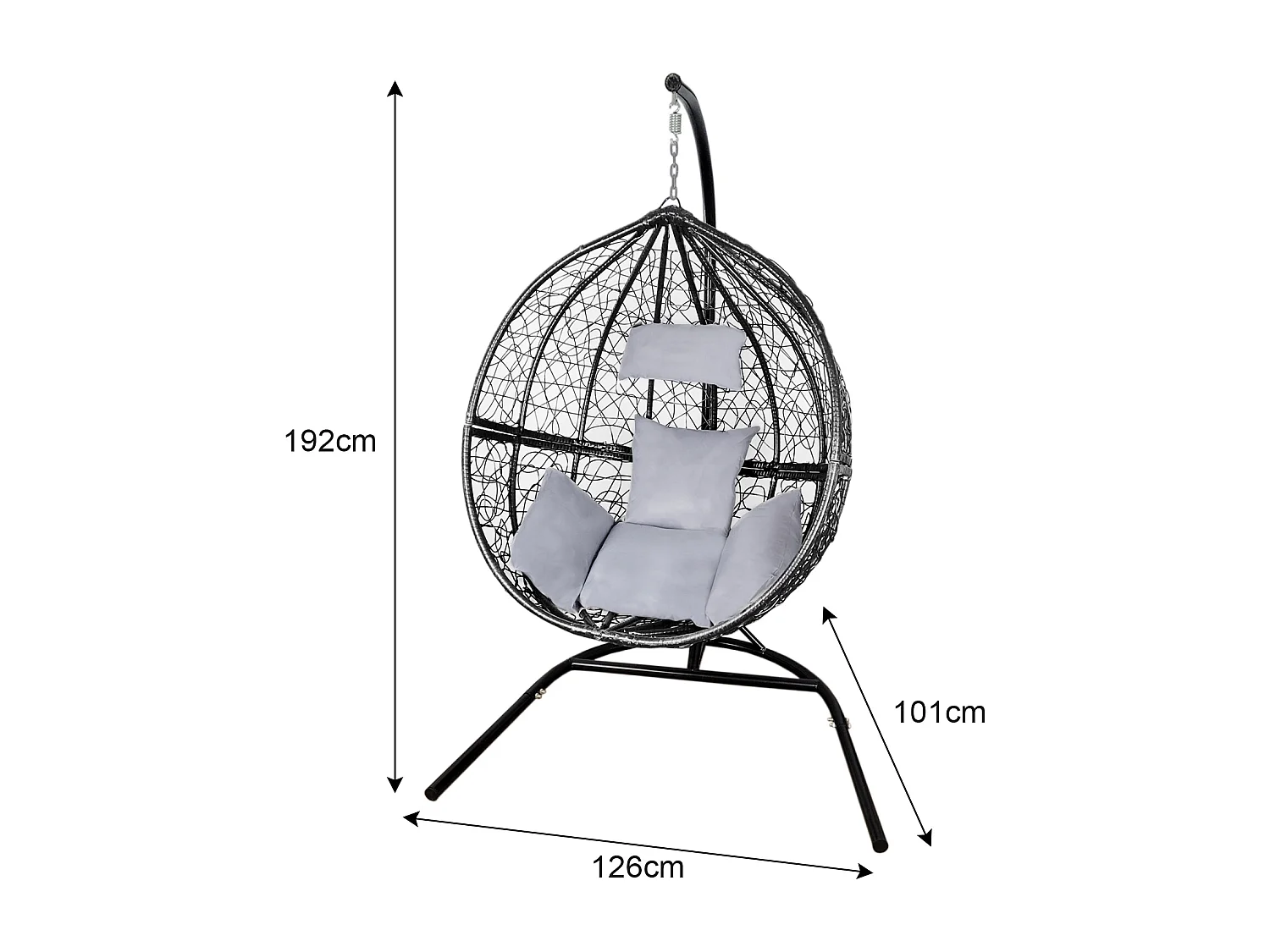 2 Hängesessel Polyrattan Hängekorb Hängestuhl Hängesitz Hängesessel Schaukel mit Gestell - Schwarz