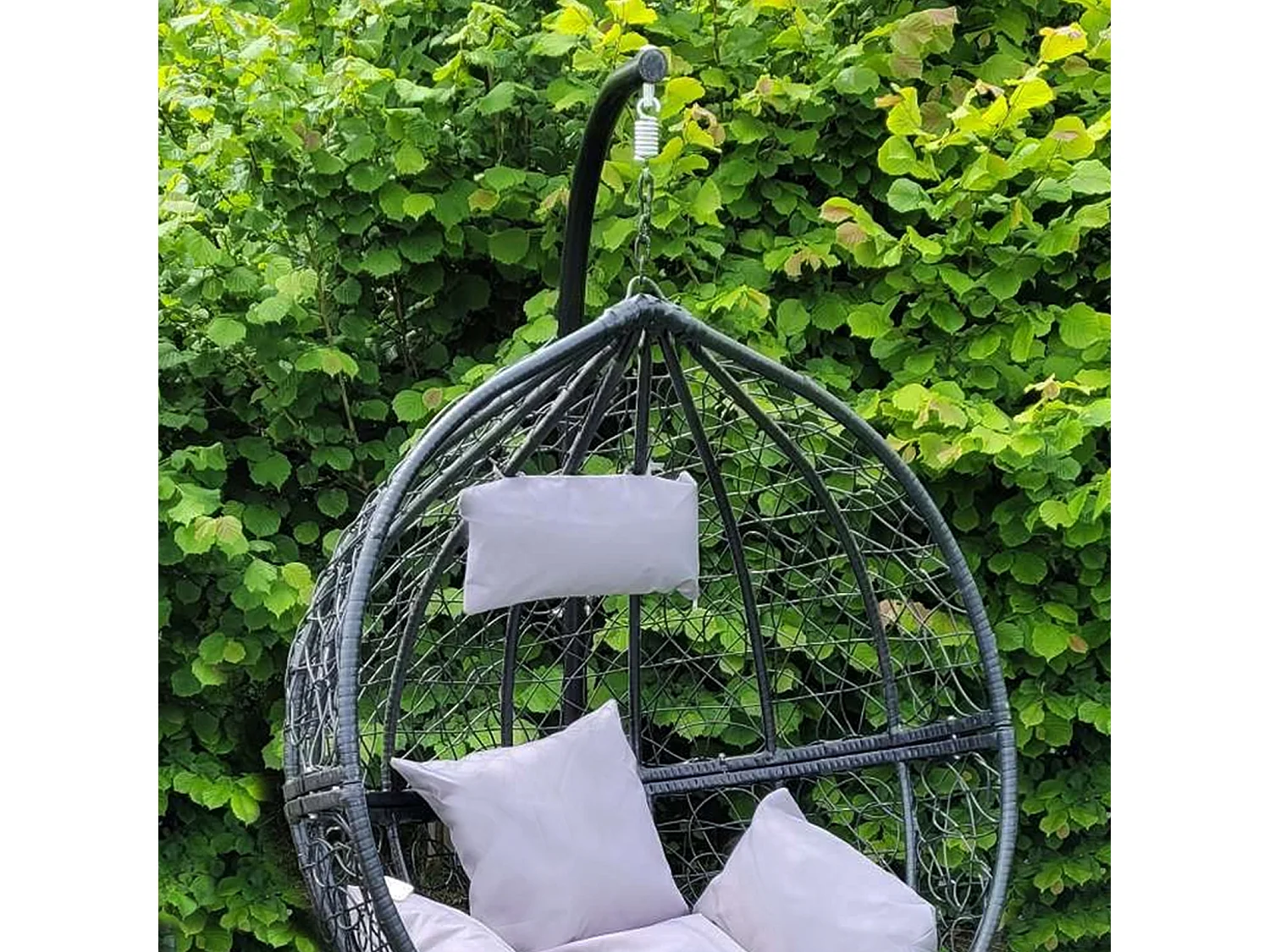 2 Hängesessel Polyrattan Hängekorb Hängestuhl Hängesitz Hängesessel Schaukel mit Gestell - Schwarz