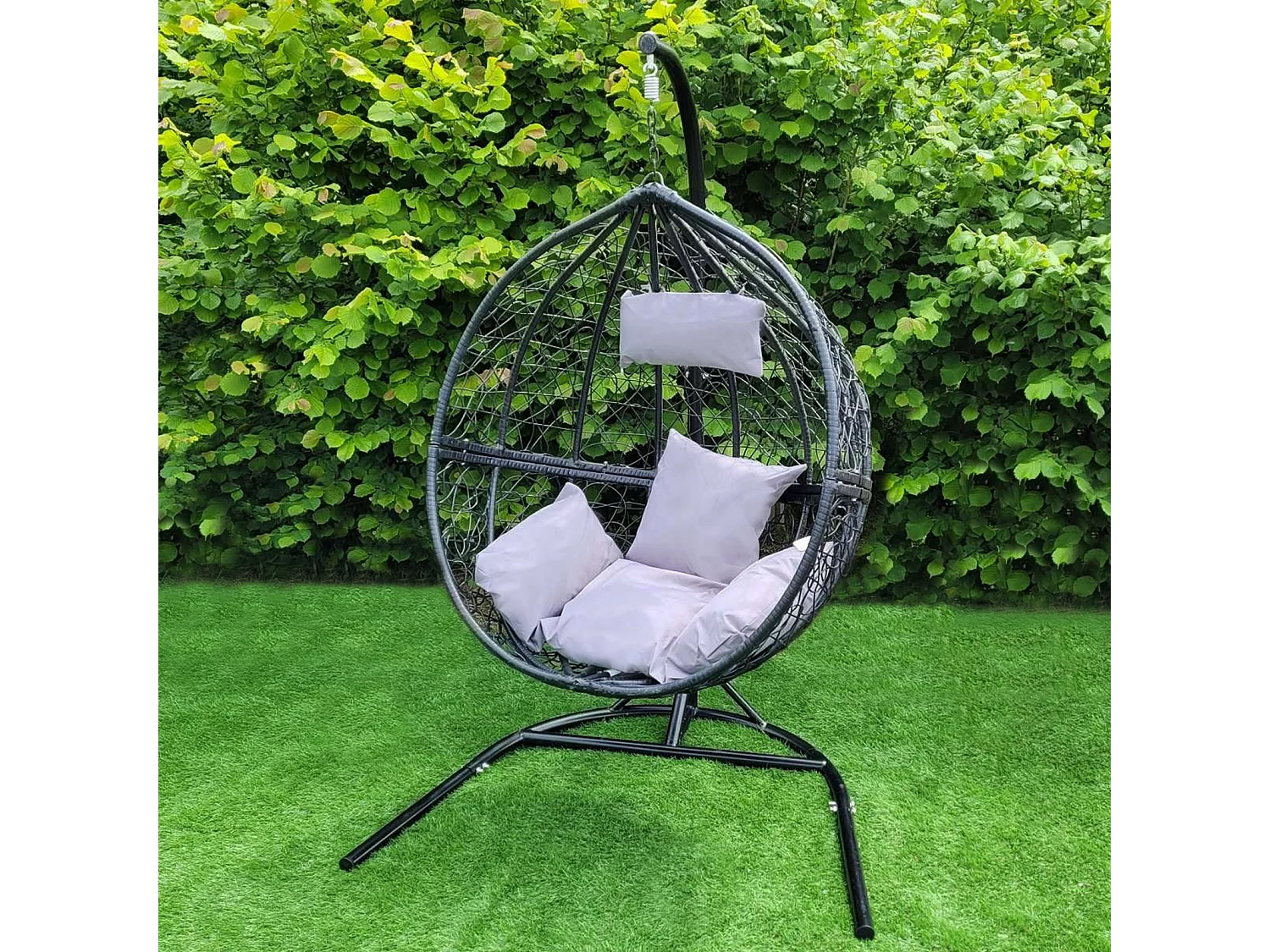 2 Hängesessel Polyrattan Hängekorb Hängestuhl Hängesitz Hängesessel Schaukel mit Gestell - Schwarz