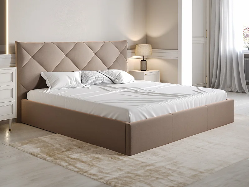 Bett mit Bettkasten - 180 x 200 cm - Samt - Beige - STARI von Pascal Morabito