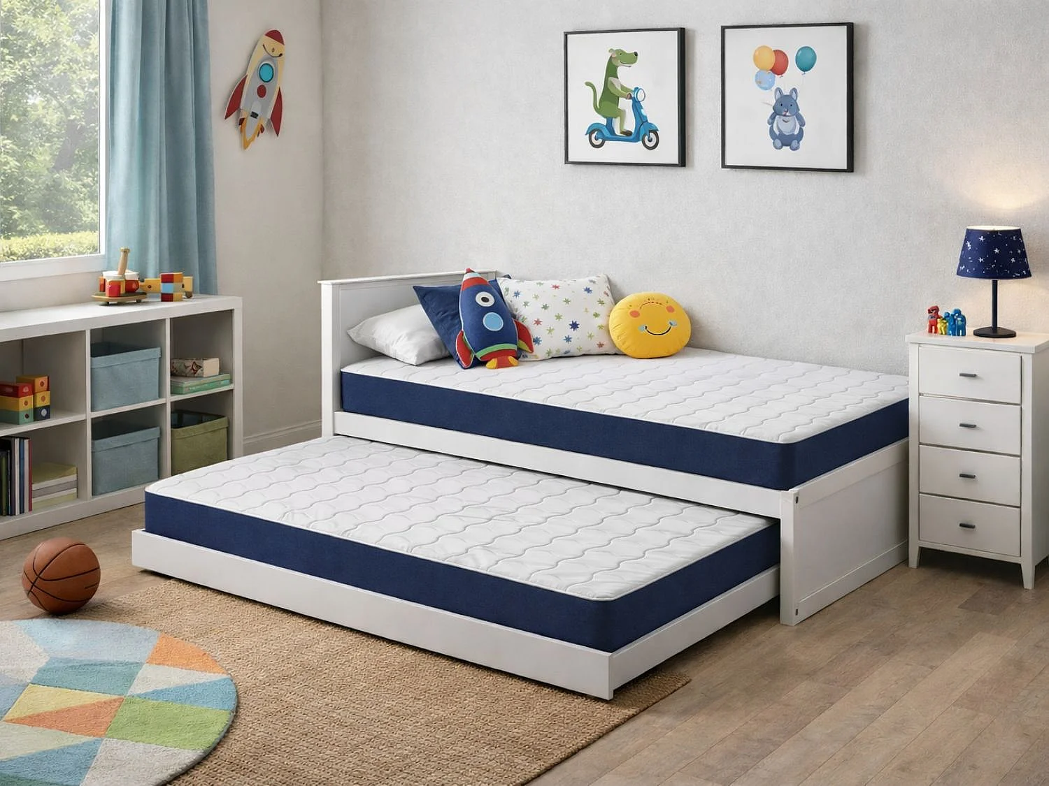 Lot de 2 Matelas ORION CONFORT en Mousse 90x200 cm | Junior | Hauteur 14 cm | Accueil Souple | Lits Gigognes