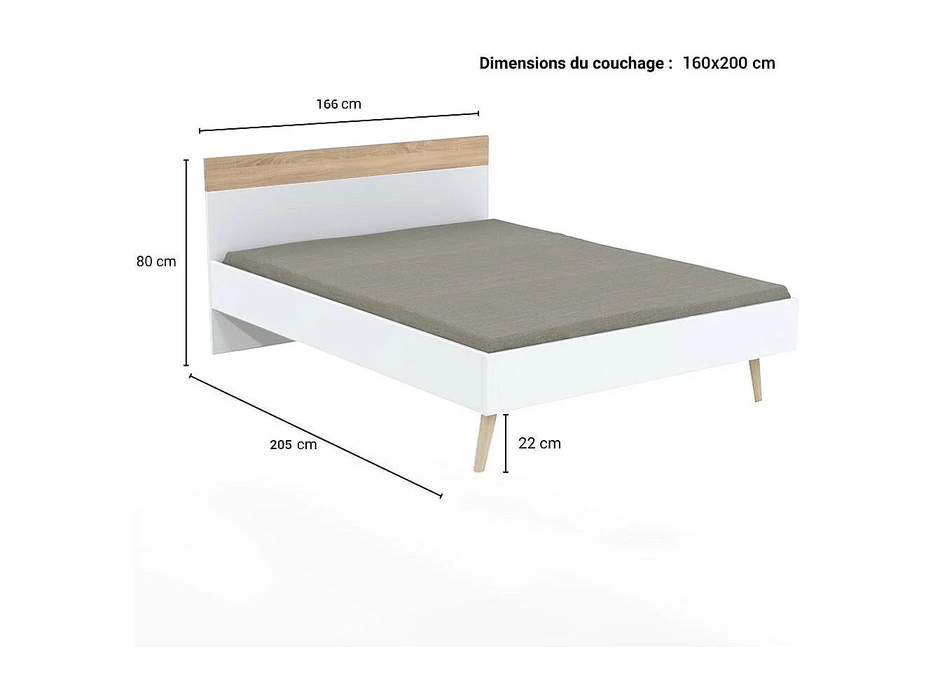 Lit CAMPER 160x200 cm / Décor chêne blanchi et blanc