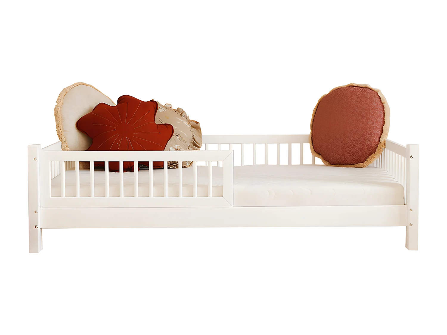 Lit 90x190 barrière et sommier inclus pieds 10 cm Adèle Blanc