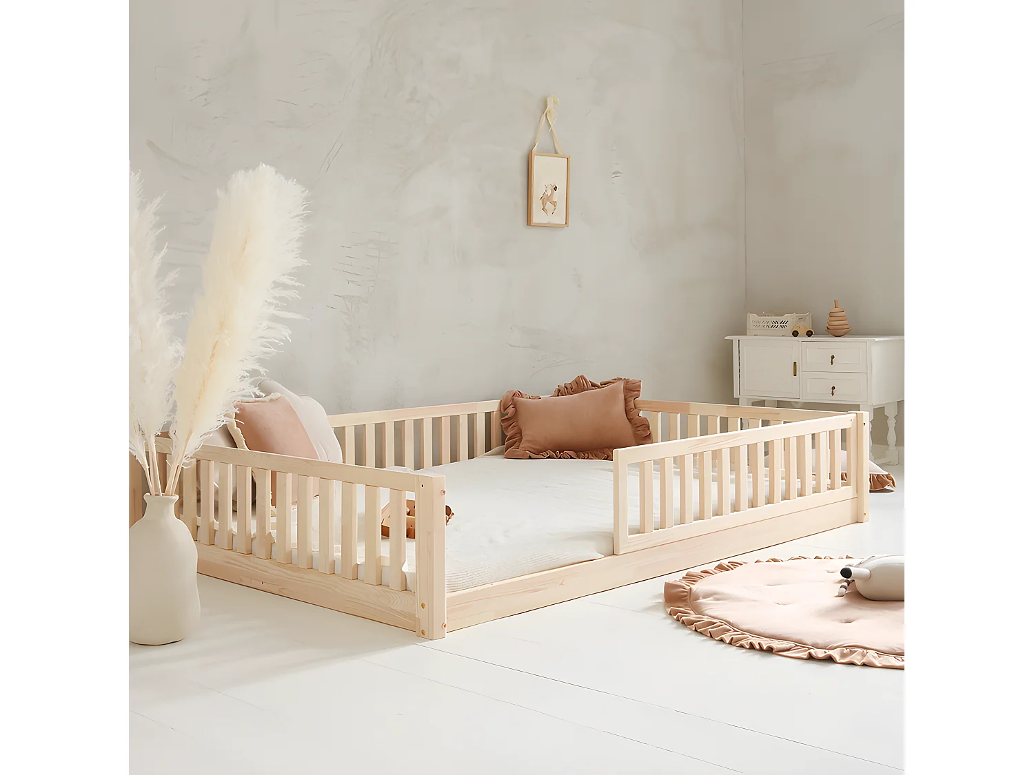 Cama 140x200 barreira e estrado de molas incluídos pés 1 cm Agnès Bois