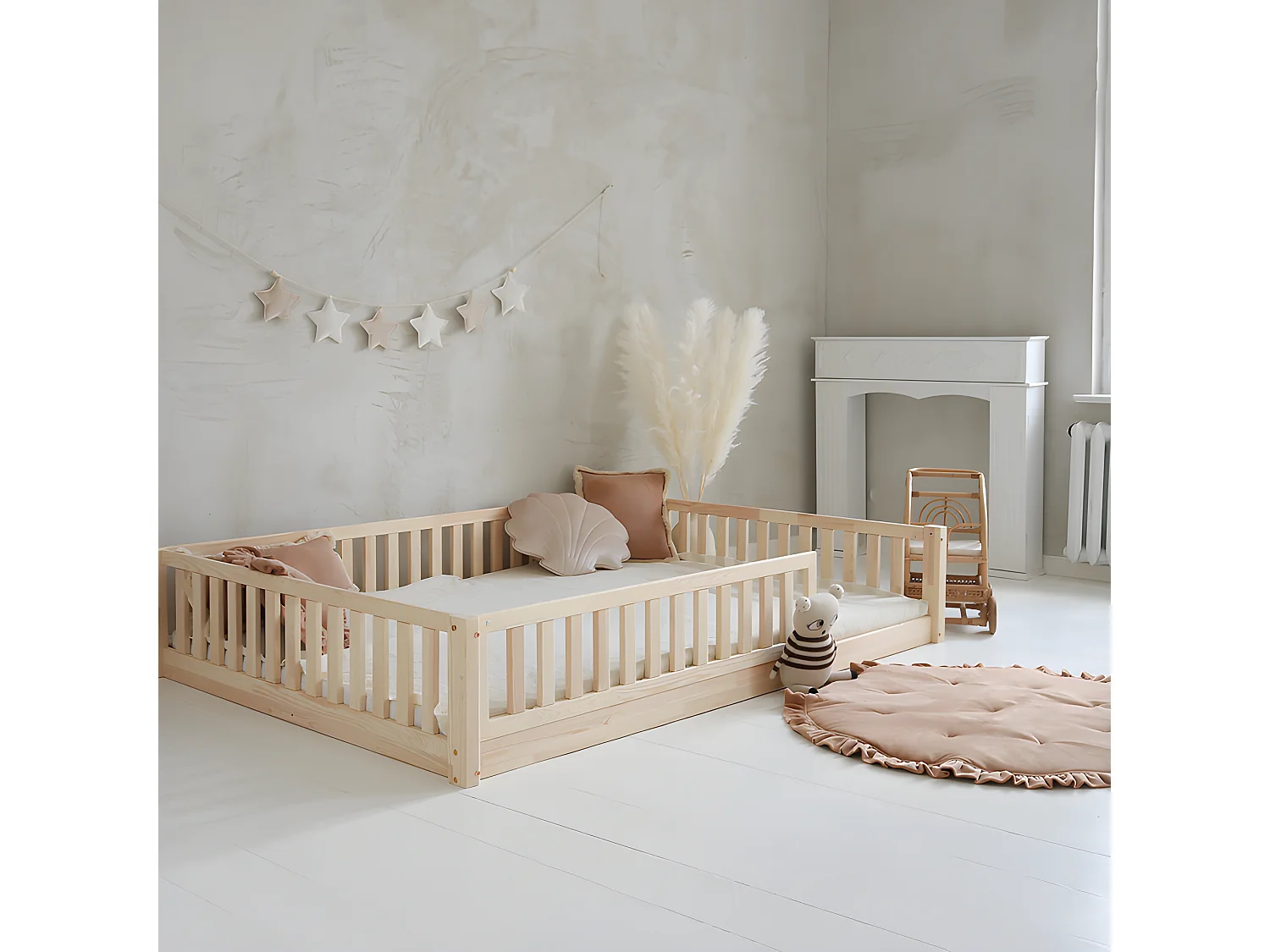 Cama 140x200 barreira e estrado de molas incluídos pés 1 cm Agnès Bois