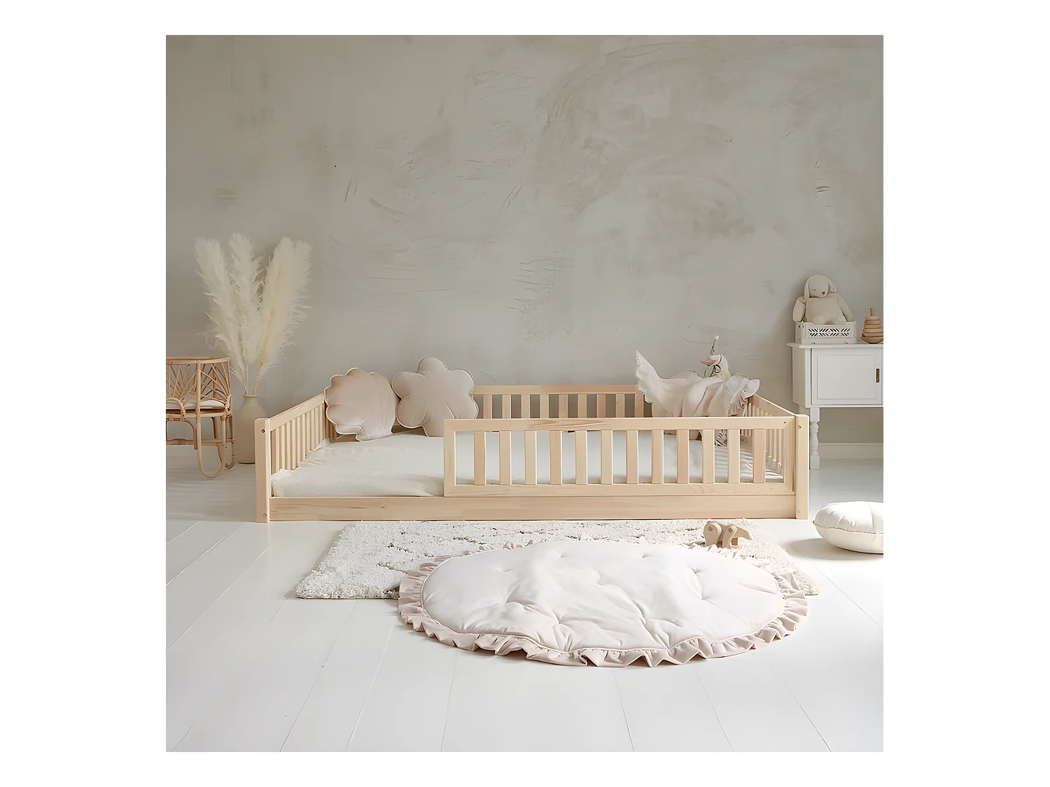 Lit 140x200 barrière et sommier inclus pieds 1 cm Agnès Bois