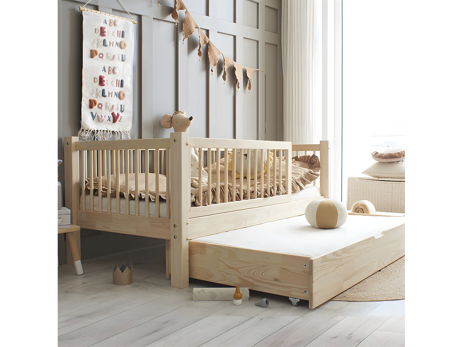 Letto con barriera 90x190, incluso il materasso e il cassetto Sybil Bois