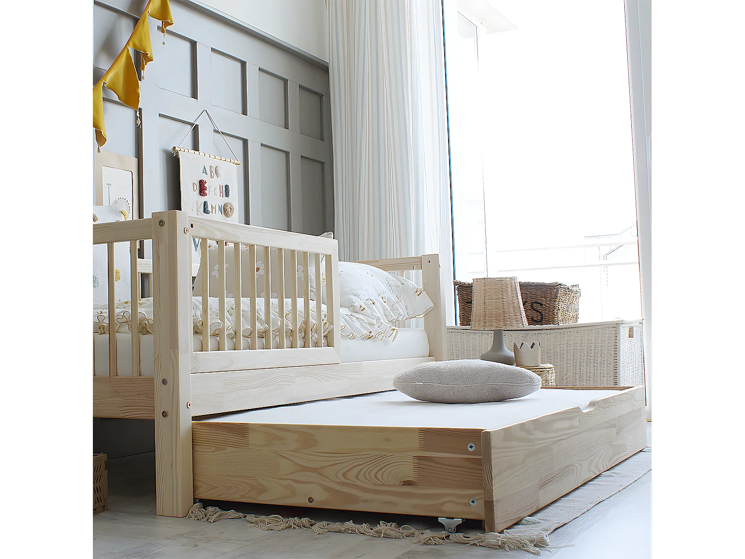 Letto con barriera 90x190, incluso il materasso e il cassetto Sybil Bois