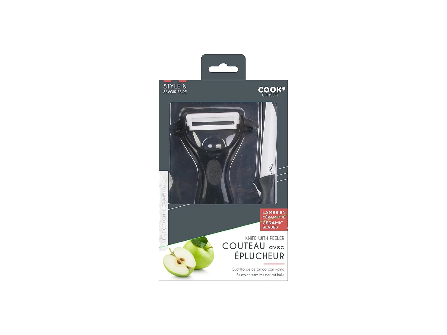 Couteau & Éplucheur "Céramique" 16cm Noir